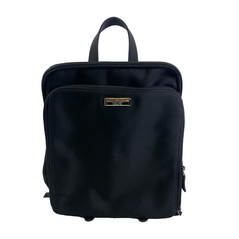 Vintage Nine West Mini Backpack Black Zip Around Rectangle Flat Snap Nylon